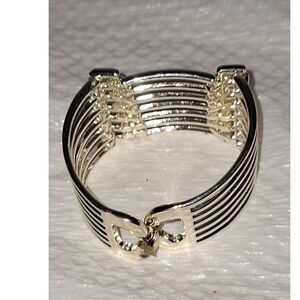 Women's Cuff Bracelet Metallic Accent Layered Silver Tone Hinged Runway